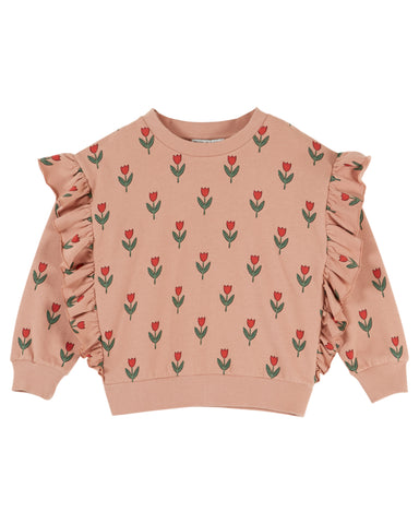 Emile et Ida Pink/Red Flowers Ruffle Sweatshirt