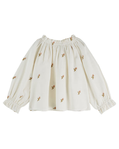 Emile et Ida Ecru Cross Stitch Blouse + Pink Velour Bloomer