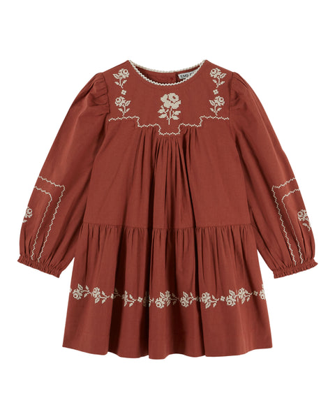 Emile et Ida Mahogany Embroidered Dress
