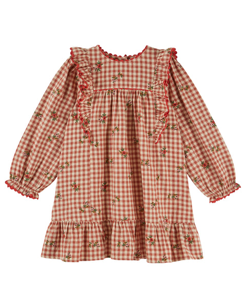 Emile et Ida Vichy Embroidered Ruffle Dress