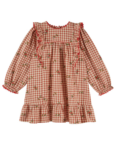 Emile et Ida Vichy Embroidered Ruffle Dress