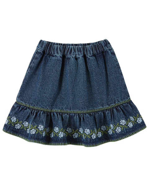 Emile et Ida Denim Embroidered Skirt