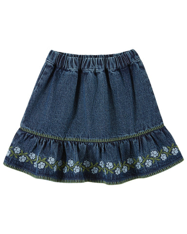 Emile et Ida Denim Embroidered Skirt