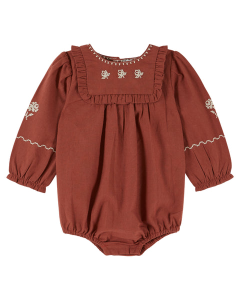 Emile et Ida Mahogany Embroidered Romper
