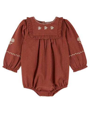 Emile et Ida Mahogany Embroidered Romper