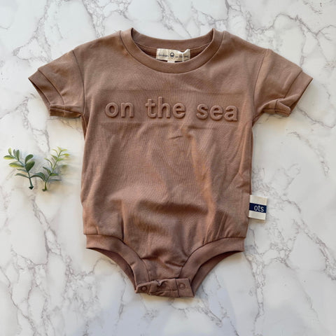 Birnham on the Sea Tan Logo Romper