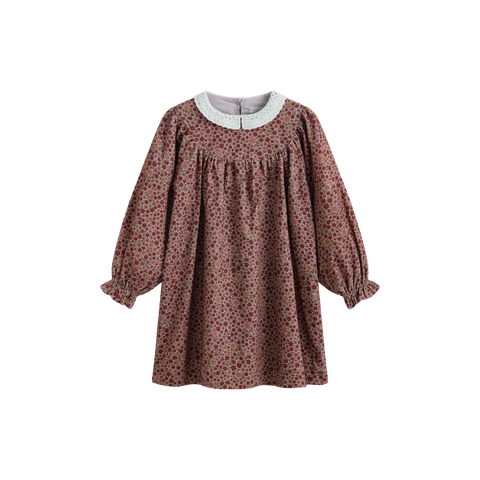 C'era Una Volta Burgundy Flower Corduroy Kaya Dress