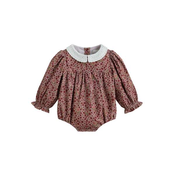 C'era Una Volta Burgundy Flower Corduroy Frances Romper