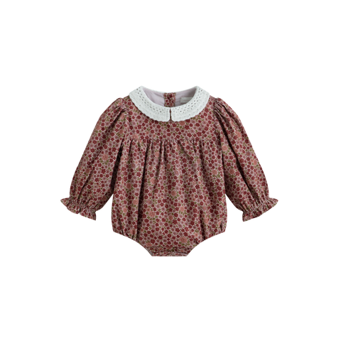 C'era Una Volta Burgundy Flower Corduroy Frances Romper