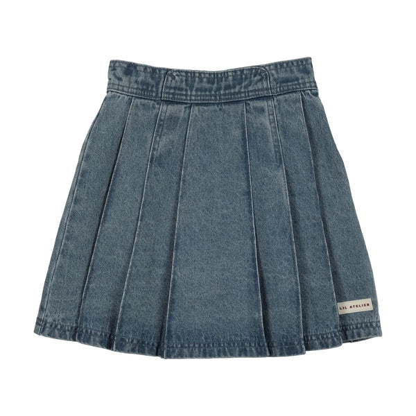 Lil Legs Mid Blue Wash Denim City Pleated Skirt DCPSK-MBWSH