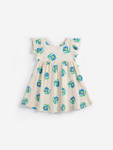Bobo Choses Baby White Pixel Flowers All Over Ruffled Dress