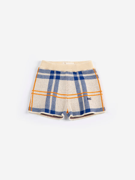 Bobo Choses Baby White Fun Tartan Knitted Shorts