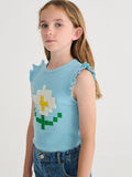 Bobo Choses Light Blue Pixel Daisy Ruffled Top
