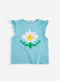 Bobo Choses Light Blue Pixel Daisy Ruffled Top