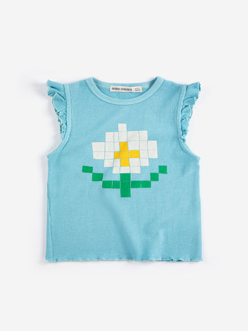 Bobo Choses Light Blue Pixel Daisy Ruffled Top