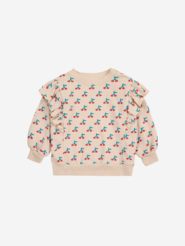 Bobo Choses Baby White Cherry All Over Ruffle Sweatshirt