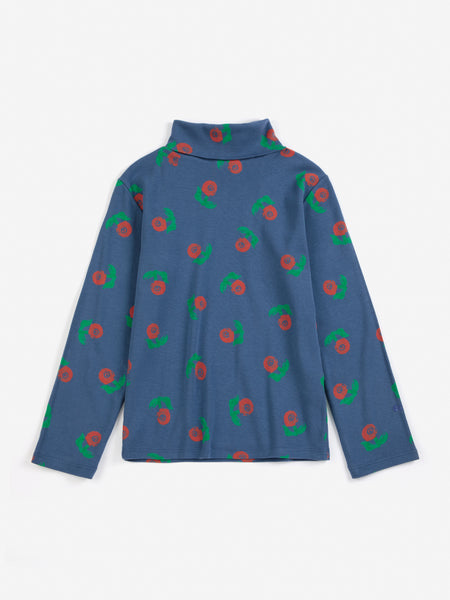 Bobo Choses Navy Blue Stamp Bloom All Over Turtleneck T-shirt
