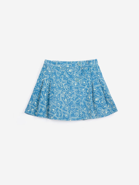 Bobo Choses Blue Sketchy Flowers All Over Corduroy Skirt