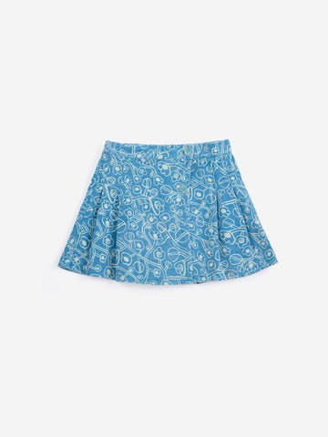 Bobo Choses Blue Sketchy Flowers All Over Corduroy Skirt