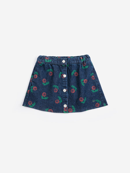Bobo Choses Navy Blue Stamp Bloom All Over Denim Skirt