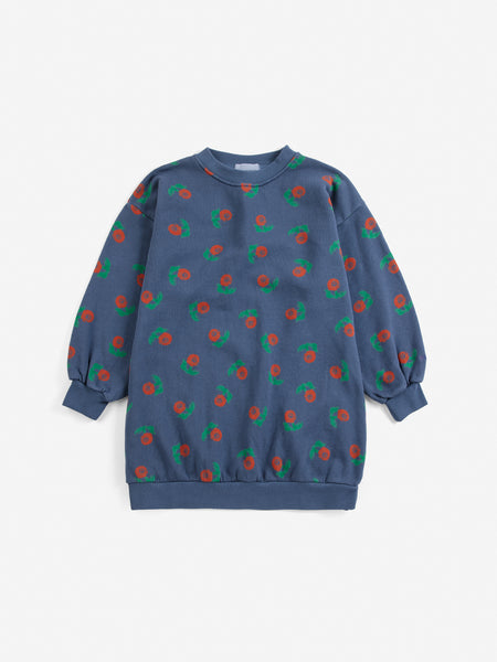 Bobo Choses Navy Blue Stamp Bloom All Over Sweatshirt Dress