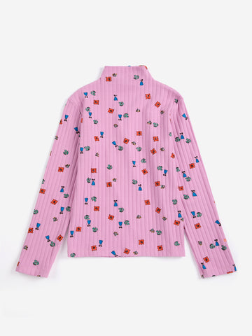 Bobo Choses Pink Blossom All Over Turtleneck T-shirt