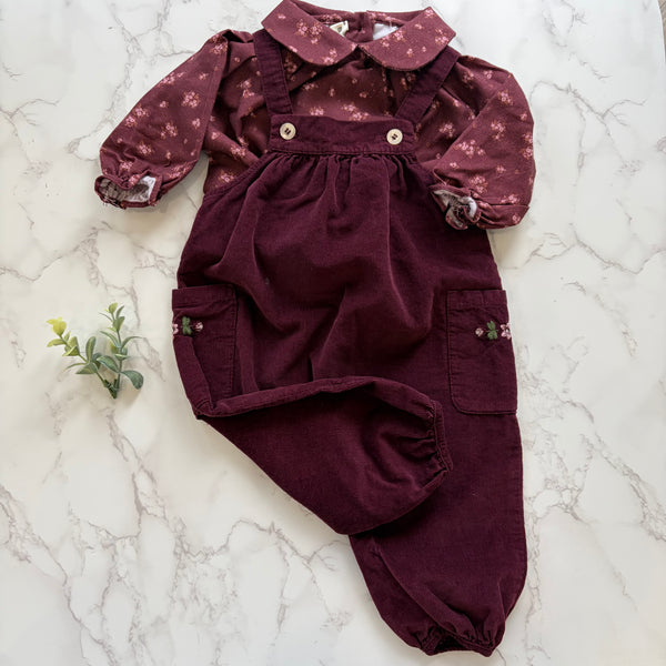 Babe & Tess Small Flowers Top + Overalls Set
