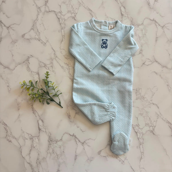 Minimoi Baby Blue Snuggly Bear Chevron Footie