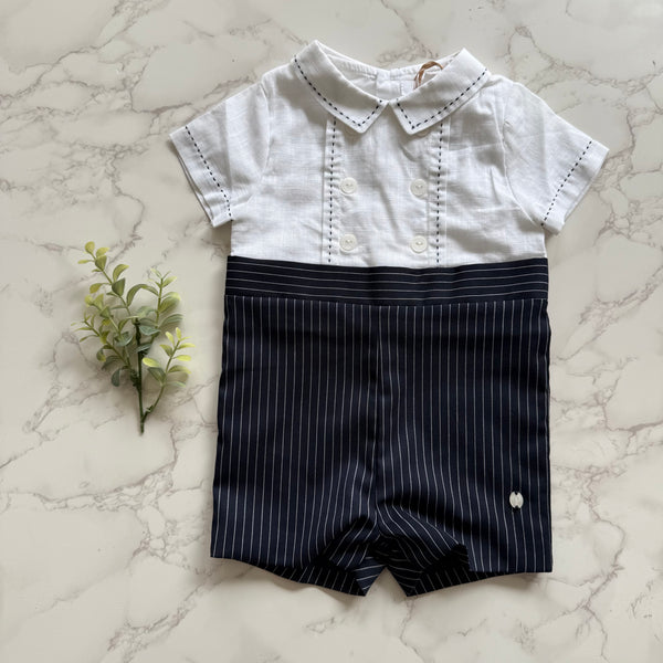 Patachou Navy Stripe Collared Romper