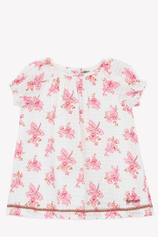 Bonton Ecru Bonton Pink Printed Baby Dress