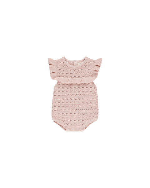 Quincy Mae Bubblegum Pointelle Ruffle Romper