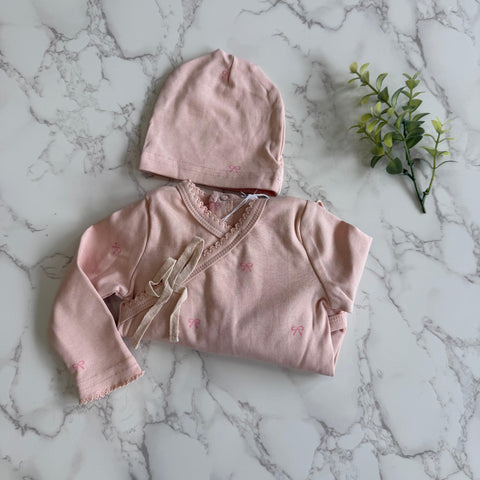 Pouf Blush Bow Print Footie + Hat