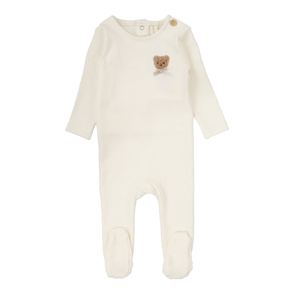 Lilette Cream Bear Applique Footie