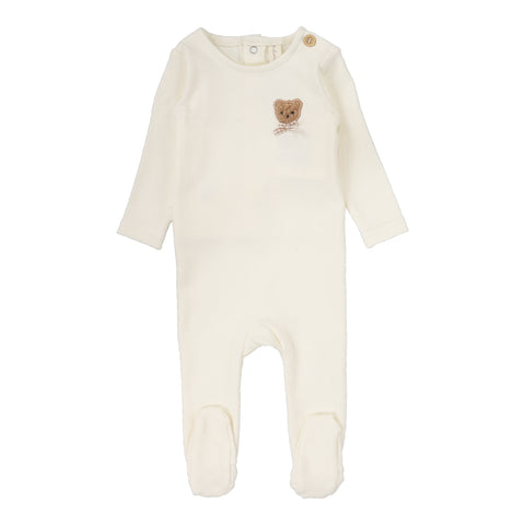 Lilette Cream Bear Applique Footie