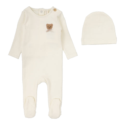 Lilette Cream Bear Applique Footie Set