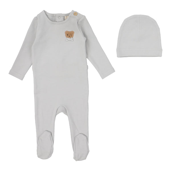 Lilette Pale Blue Bear Applique Footie Set