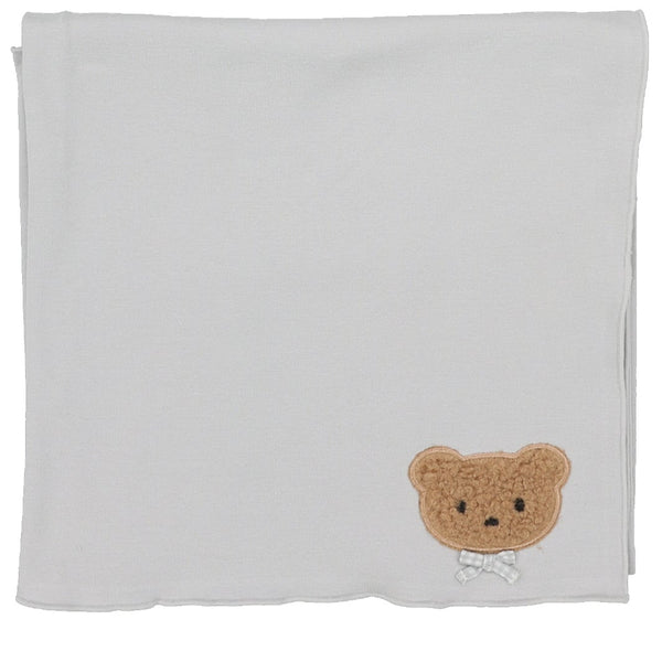 Lilette Pale Blue Bear Applique Blanket