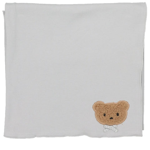 Lilette Pale Blue Bear Applique Blanket