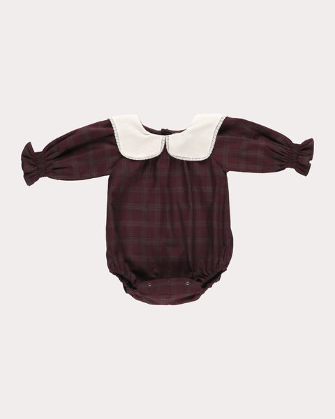 Early Sunday Plum Check Gladys Romper