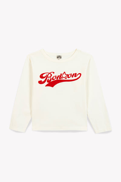 Bonton Ecru & Red Logo Long Sleeve Kids T-shirt