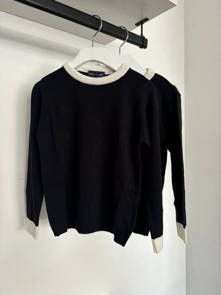 Emanuel Pris Black with Ivory Trim Sweater