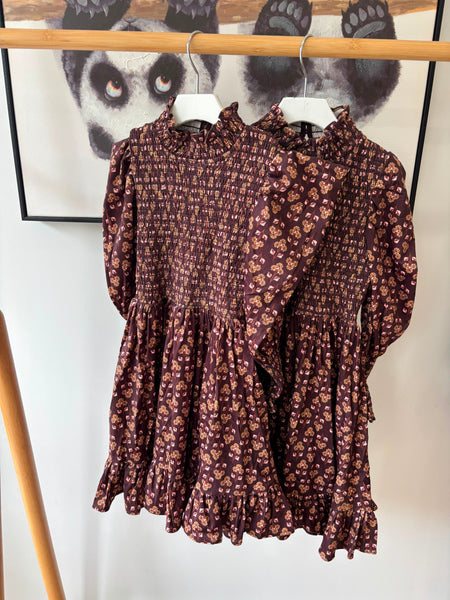 Steph Wallpaper Print Cord Shirred Bodice Dress