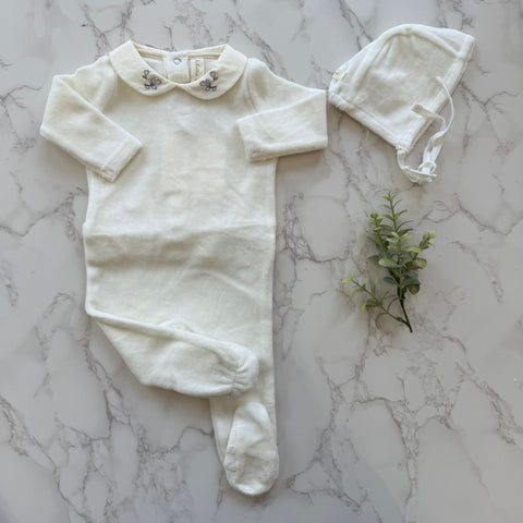 Lilette Cream/Oat Velour Collar Footie Set