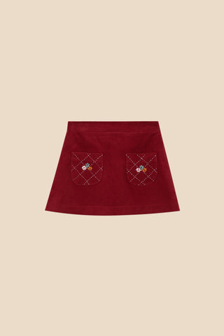 Birinit Corduroy Embroidered Burgundy Skirt