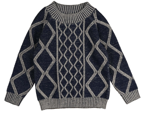 Belati Navy Distressed Diamond Textured Knit