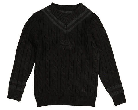 Belati Green Cable V-neck Emblem Knit