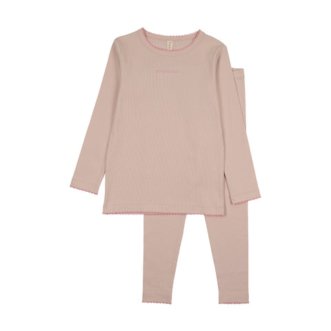 Bonjoy Solid Pink Little Princess Long Sleeve Pajamas