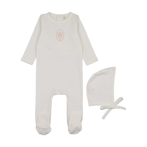 Bonjoy White/Pink Embroidery Dreamy Wheat Footie Set
