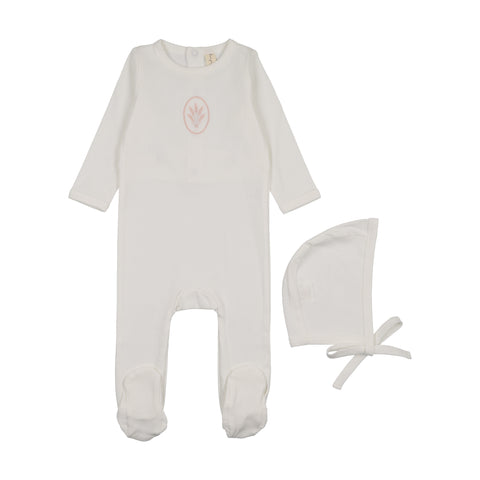 Bonjoy White/Pink Embroidery Dreamy Wheat Footie Set