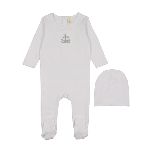 Bonjoy White/Sage Carousel Embroidered Graphic Footie Set